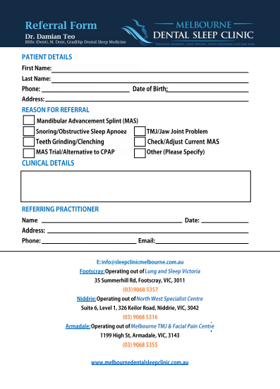 Melbourne Dental Sleep Clinic Referral Form PDF